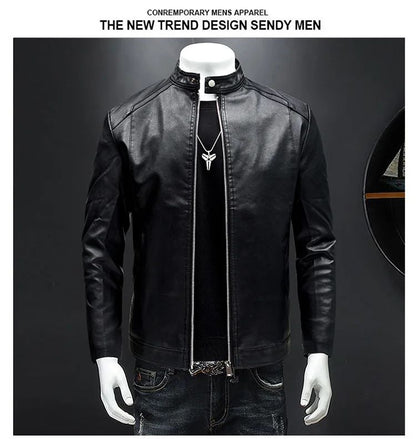 Men's Biker Leather Jacket Autumn Winter Thickened Fleece Casual Versatile Slim Fit Large Size PU Leather Coat