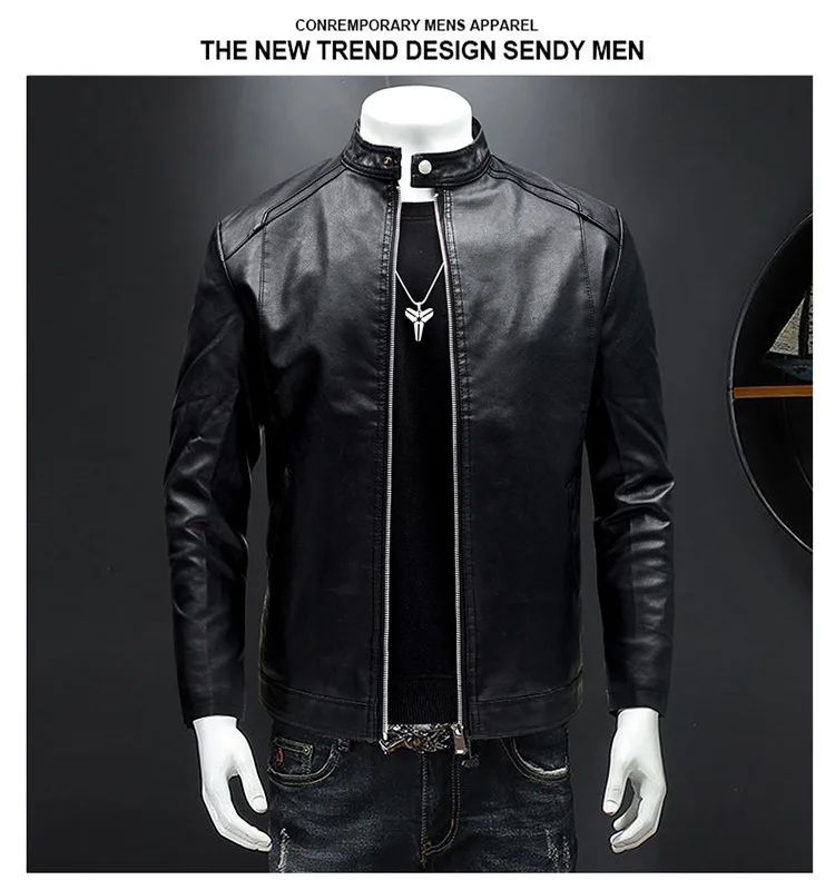 Men's Biker Leather Jacket Autumn Winter Thickened Fleece Casual Versatile Slim Fit Large Size PU Leather Coat