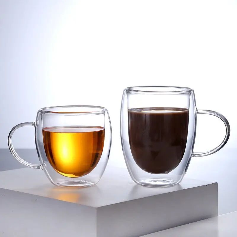 Copo de Café de Vidro com Parede Dupla e Fundo Duplo 233ml/320ml Canecas Premium para Mocha Latte Canecas Transparentes Resistentes ao Calor Conjunto de Copos de Água