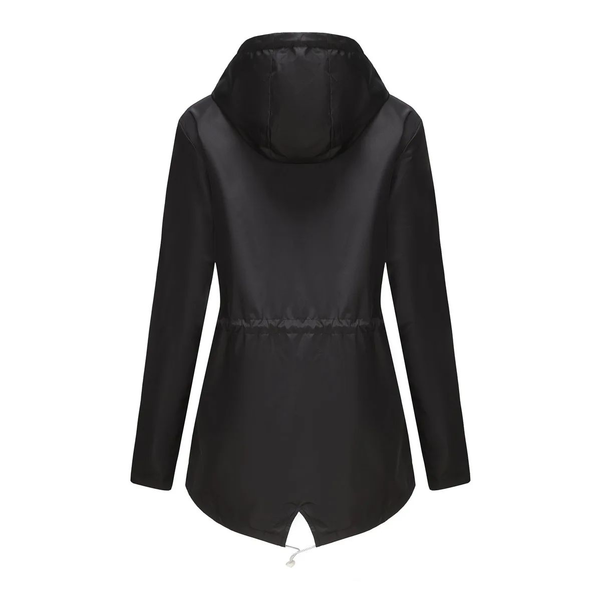 Blue Waterproof Hooded Jacket Women Fashion Casual Coat Waist Drawstring Tie Zipper Switch Red Green Yellow Black Windbreaker