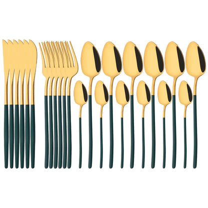 24Pcs Stainless Steel Dinnerware Set Kitchen Fork Spoon Knife Dinner Cutlery Set White Silver Western Flatware Tableware Set
