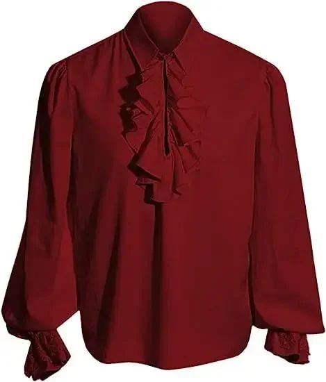 Mandylandy Vampire Men Shirts Tops Renaissance Victorian Steampunk Ruffled Shirt Tops Medieval Halloween Costume Clothing Tops