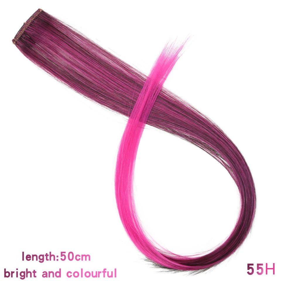 Todas as extensões de cabelo liso longo colorido peça de cabelo com clipe mecha de cabelo arco-íris rosa sintético em clipes