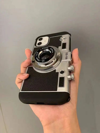 Capa de Couro Emily Em Paris Câmera Retrô 3D para IPhone 11 13 14 15 16 Pro Max 12 Mini XS XR X 7 8 Plus SE 2022 Acessórios IPhone