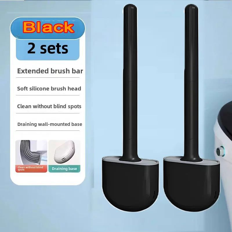 Wall-Mounted Silicone Toilet Brush Set-Easy-Install, Long-Handle,No Dead Corners,Efficient Cleaning,Portable Design with Holder
