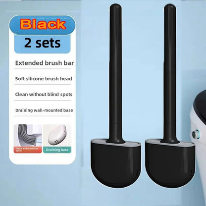 Wall-Mounted Silicone Toilet Brush Set-Easy-Install, Long-Handle,No Dead Corners,Efficient Cleaning,Portable Design with Holder