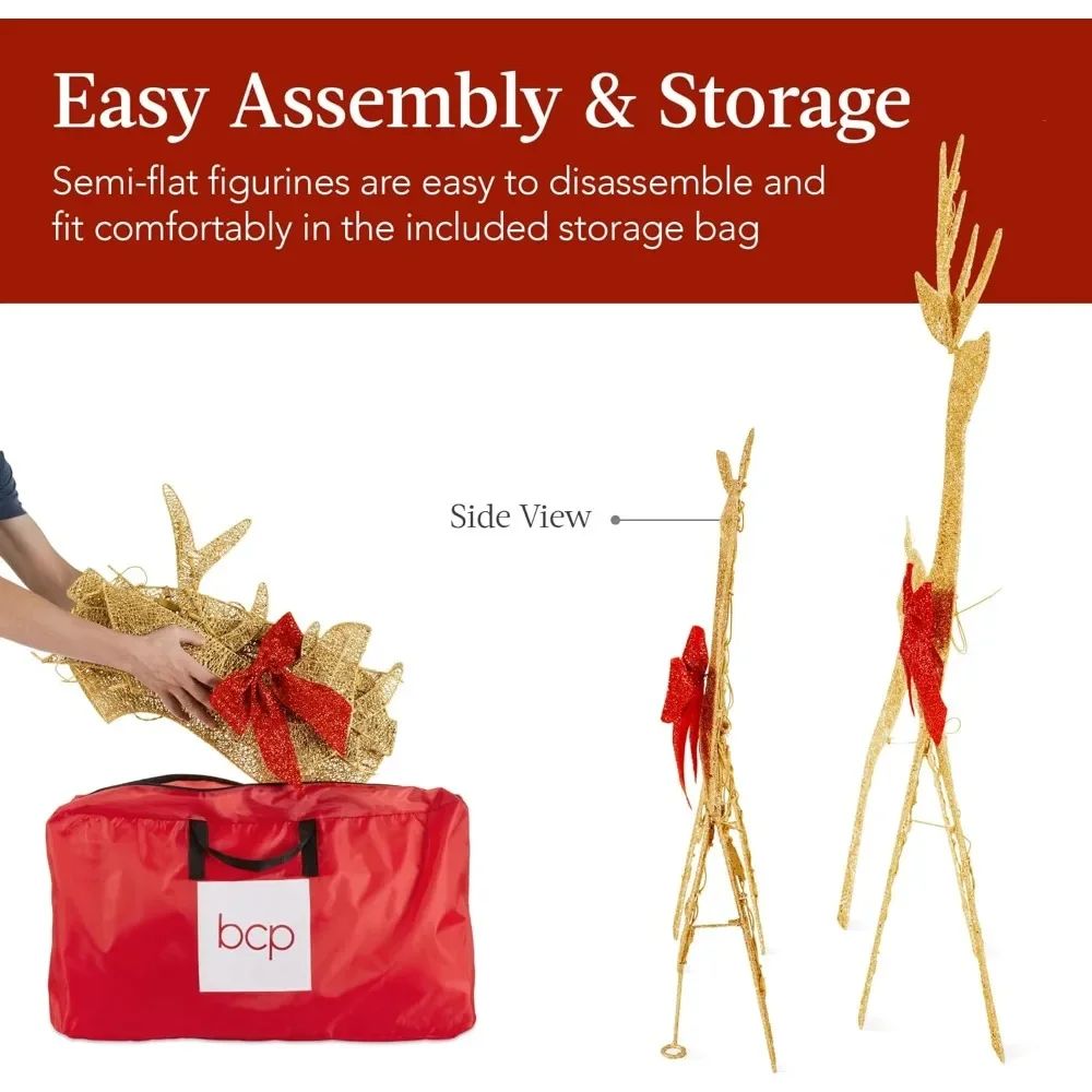 Elegant 4ft 3-Piece 2D Illuminated Christmas Deer Family, Large Outdoor Yard Decoration with 175 Lights