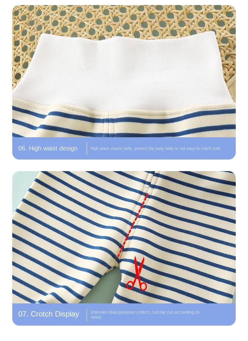 Newborn Infant Pants Thicken Keep Warm in Winter Baby Clothes Bebe Boy Girl Striped Leggings Kids Unisex Trousers