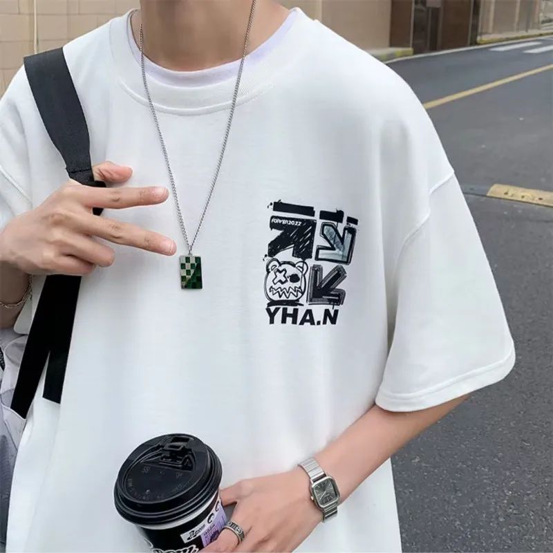 M-8xL Spring Men's T-shirt Short Sleeve Cartoon Graffiti Print Male Female Alphabet