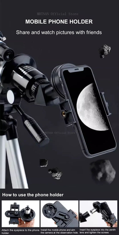 Telescópio Astronômico de Alta Definição e Alta Ampliação, Espelho de Busca de Estrelas Profissional, Suporte Longo com Suporte para Celular