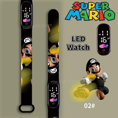 Mario Bros Children's Watches Action Figures Luigi Princess Peach Yoshi Bowser kids Sport Wristband Waterproof Digital Watch Toy