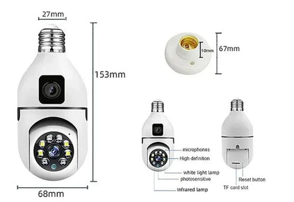 8MP WiFi IP Camera E27 Bulb Dual Lens Wireless Cam Baby Monitor Two-way Audio AI Human Tracking Smart Home Surveillance Camera
