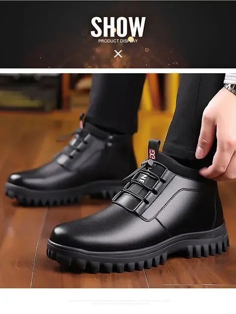 Men's Winter Leather Shoes New Fashion Plush Warm Comfortable Anti slip Business Cotton Shoes Outdoor Casual Snow Boots Vacation