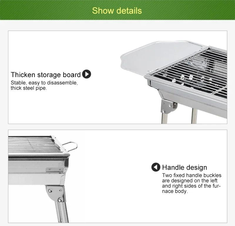 Stainless Steel Charcoal Grill Barbecue Tool Portable Free Installation Handle Folding  BBQ Cooking Grid  For  Park