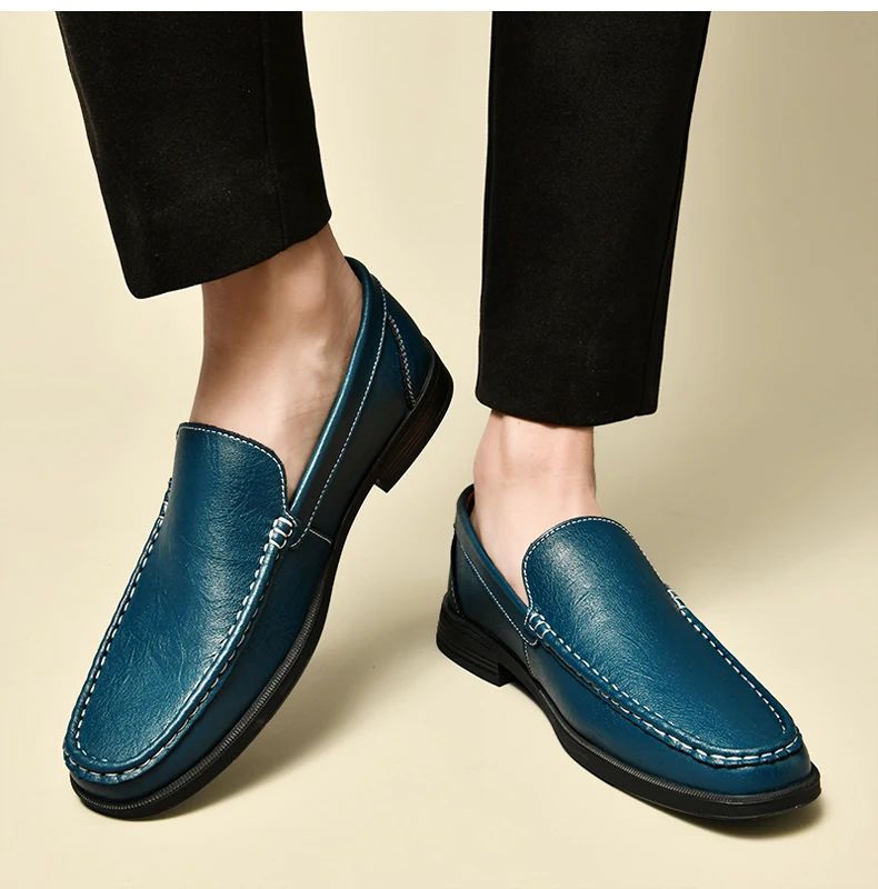 Genuine Leather Slip on Loafers Men Formal Dress Shoes Office Driving Wedding Party Mocasines Hombre Big Size Casual Shoes