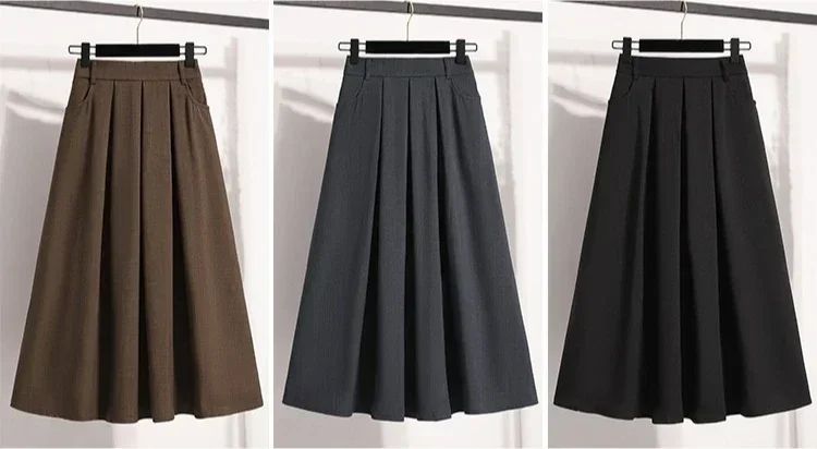 Solid Color Versatile Medium Length Skirt Pleated Plus Size A-Line Maxi Gown Cover Hip Spring Summer 2025 New Half-length Skirt