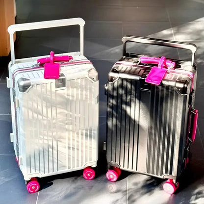 Mala de Viagem com Estrutura de Alumínio e Alça Larga, Rodas Giratórias Silenciosas Coloridas e Trava TSA, Mala de Carrinho de Grande Capacidade