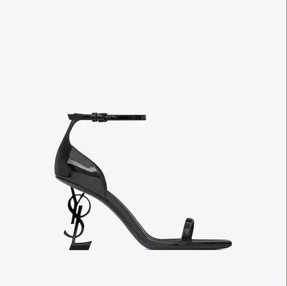 Women High-heeled Shoes European American Solid Color One-piece High-heeled Sandals Women's Headband Buckle Banquet Letter