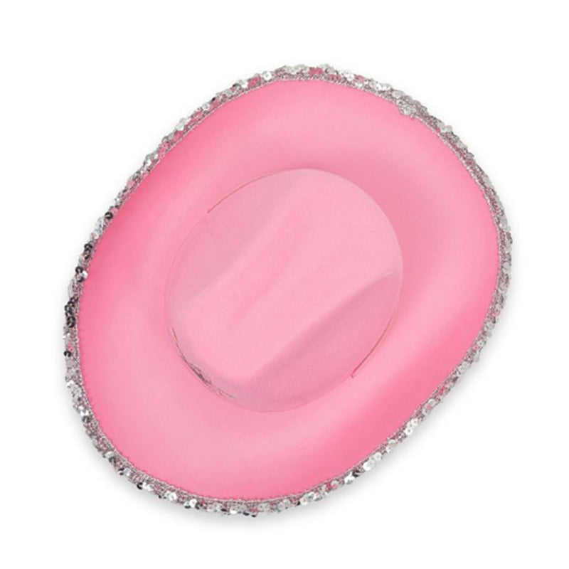 Chapéu de Caubói Rosa com Lantejoulas Brilhantes para Fantasia de Halloween Cosplay Acessórios de Festa