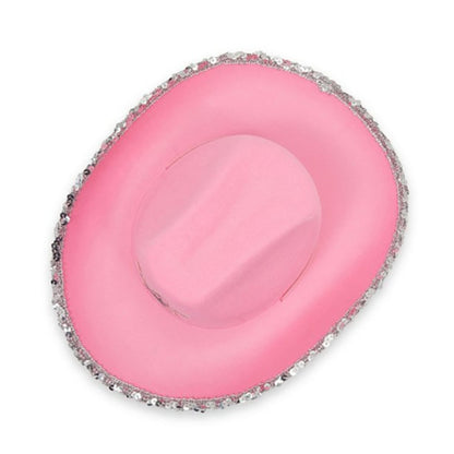 Chapéu de Caubói Rosa com Lantejoulas Brilhantes para Fantasia de Halloween Cosplay Acessórios de Festa