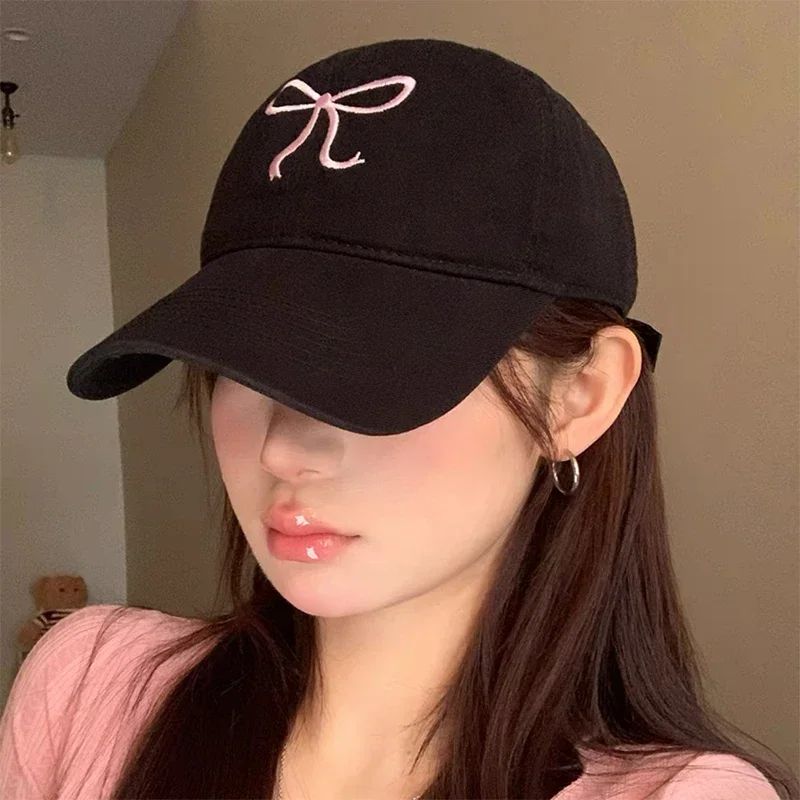 Fashion Sweet Bowknot Embroidery Baseball Hat For Women Solid Color Girl Peaked Cap Outdoor Soft Cotton Snapback Sun Visors Hat