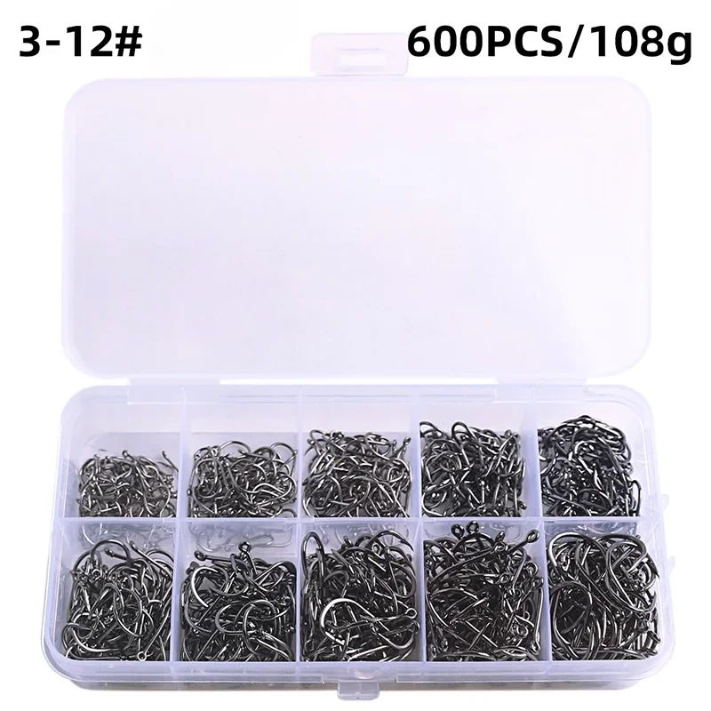 Anzol de Pesca Aço Carbono Forte Afiado Prata Circular Anzol 3#-12# Jig Barbed Pesca Isca Portátil Equipamento de Pesca 50-1600Pcs/Caixa