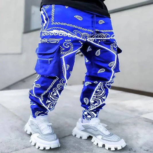 New Men's Cargo Pants Trend Printed Loose Hip Hop Fashion Street Wear Big Pocket Overalls Men Bright Color Four Seasons Trousers
