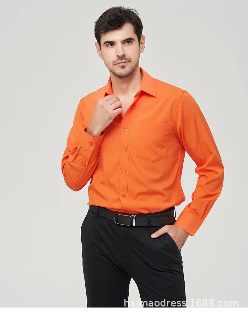 Iron-Free Long Sleeve Silk Smooth Drapey Wedding Shirt for Men Summer Business Formal Wine Red Large Size Men's Clothing