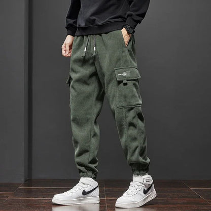 Men's Corduroy Harem Cargo Pants Elastic Waist Casual Joggers Sweatpants Spring Autumn Armygreen Gray Black Trousers Streetwear