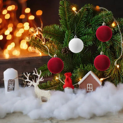 1/30pcs 6cm Wine Red Velvet Christmas Balls for Xmas Tree Flocked Xmas Ball Hanging Pendents Festival Party Home Decor Supplies
