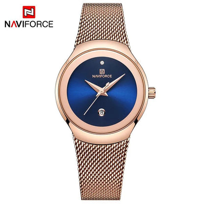 NAVIFORCE Luxury Green Analog Date Quartz Fashion Ladies Watches Mesh Steel Strap Waterproof Business Women Wristwatch Clocks