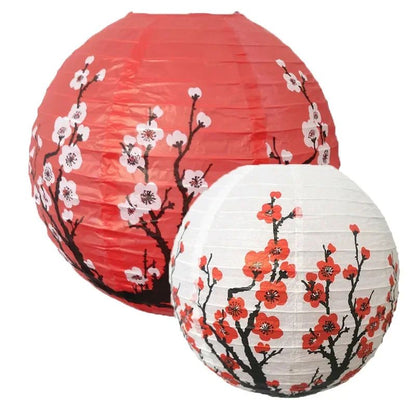 30CM Japanese Style Wedding Birthday Party Decoration Mid Autumn Festival Handheld Lantern Printed Flower Round Chinese Lantern