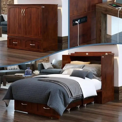 Twin XL Storage Bed Drawer USB Charger CoolSoft Gel Memory Foam Walnut Wood 800lbs Capacity