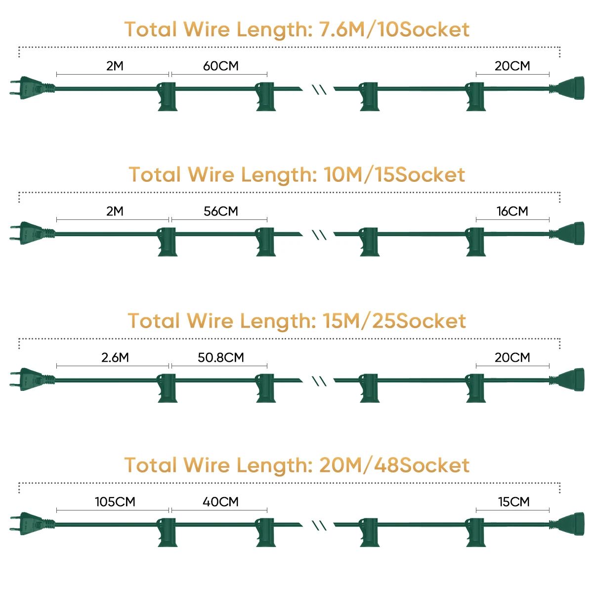Outdoor Light Cable EU 220V US 110V String Light Wire E12 Sockets C7 Lamp Base Connectable Party Wedding Decor Street Garland