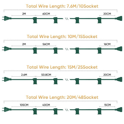 Outdoor Light Cable EU 220V US 110V String Light Wire E12 Sockets C7 Lamp Base Connectable Party Wedding Decor Street Garland