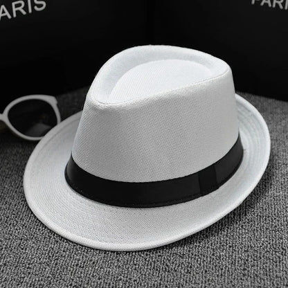 Fashionable Elegant Vintage Unisex Classic Summer Hat with Brim for Men and Women in Black, White, Red, Panama Top Jazz Beach Fe