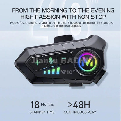 1/2 Peças Y10 Intercomunicador Bluetooth para Capacete de Moto 2x 300M Sem Fio Intercomunicador 2000Mah Walkie Talkie para Moto com Microfone Rígido e Flexível