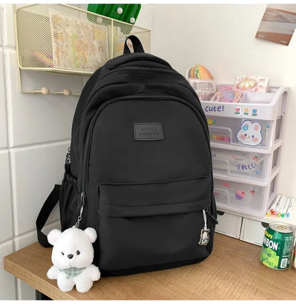 Schoolbags Student Japanese And Versatile Backpack Unisex Large-Capacity Backpack Girl Simple Polyester Material Doll Decoration