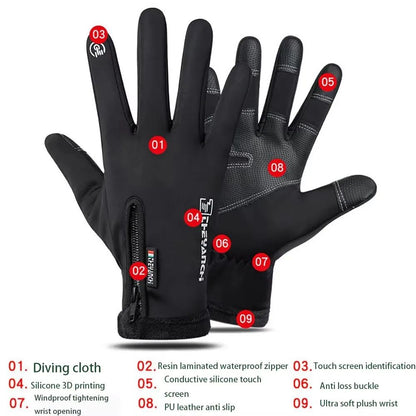 Luvas de Motocicleta Inverno Térmicas Forradas com Lã Inverno Pele Amigável Ciclismo Impermeável Antiderrapante Tela Sensível ao Toque Luva de Esqui Quente