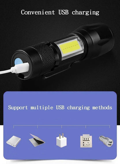 Portable Strong Light LED Flashlight Rechargeable Telescopic Zoom Torch Safety Emergency Light for Outdoor Camping Cycling Lamp