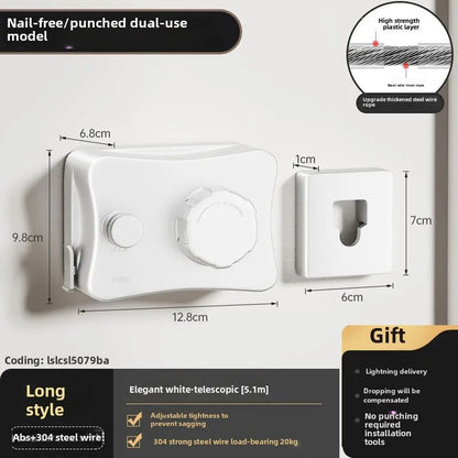 Invisible clothesline, indoor non perforated balcony, invisible retractable clothesline, bathroom clothesline, steel wire rope