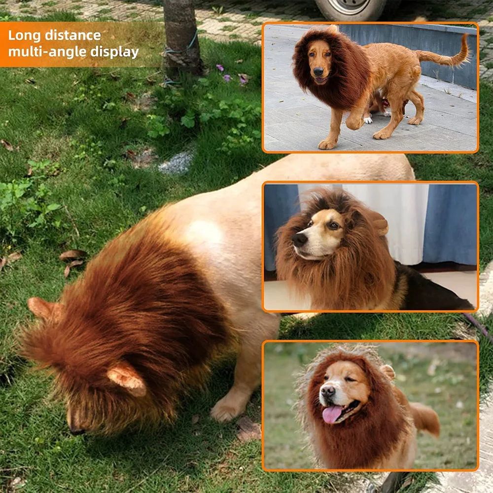 Roupa Fofa de Cosplay para Cães, Juba de Leão para Fantasias de Cães, Peruca Realista de Leão para Cães de Médio a Grande Porte com Orelhas, Acessórios para Animais de Estimação