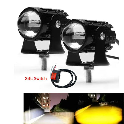 Farol LED Universal para Motocicleta Lente Projetora Duas Cores ATV Scooter Lâmpada de Condução Luz de Neblina Lâmpada Auxiliar Holofote Interruptor