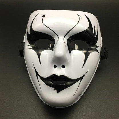 Masquerade Halloween Full Face Mask Hand Painted White Death Clown Black Gold Adult Street Dance Eye Mask Prop