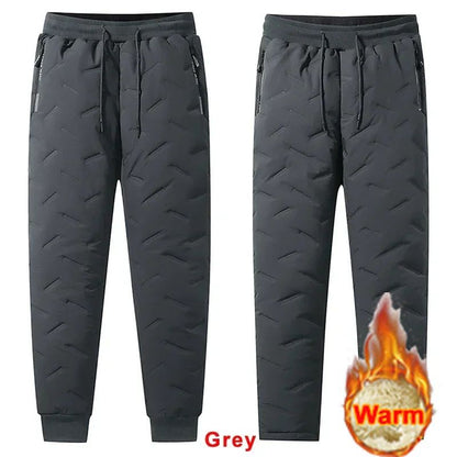 7xl Winter Down Cotton Pants Men's Casual Waterproof Zipper Pocket Thickened Wool Warm Pants Jogger Outdoor Cold-proof Ski Pants
