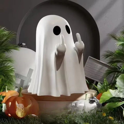 Estátua fofa de fantasma com dedo do meio, estatuetas assustadoras de fantasmas, decorações de casa para feriados, decorações de Halloween? Pequena mini decoração