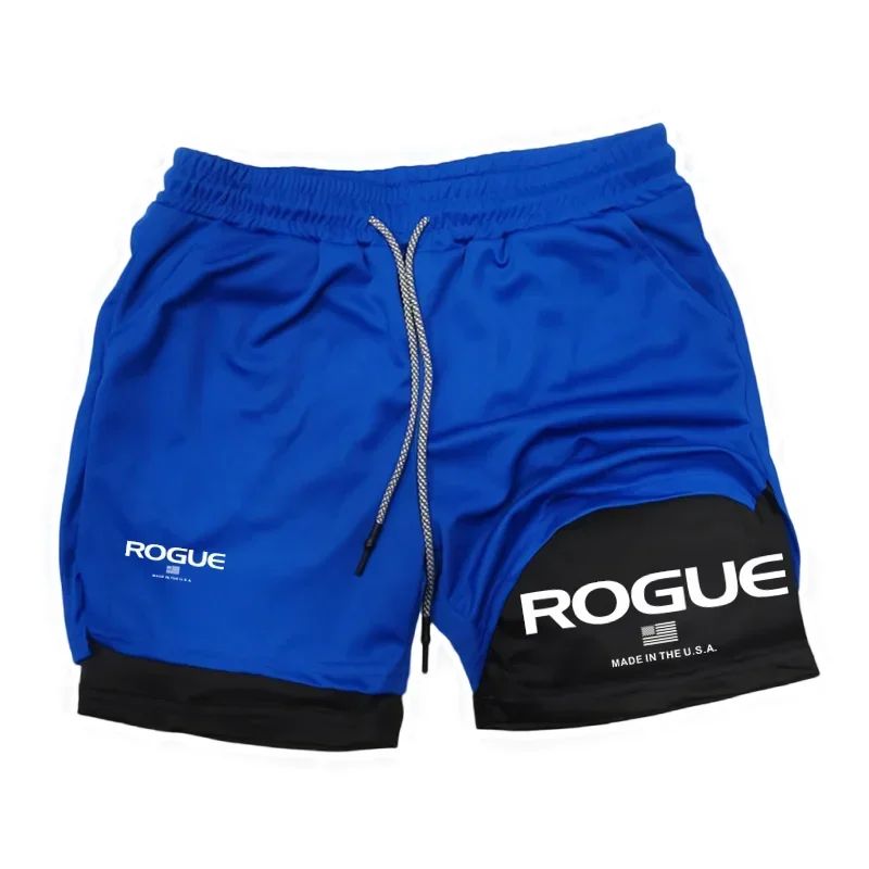 Rogue Gyms Fitness Shorts Men Summer Sportswear 2 in 1 Double-deck Compression Shorts Male Sports Tracksuits Track Joggers Short