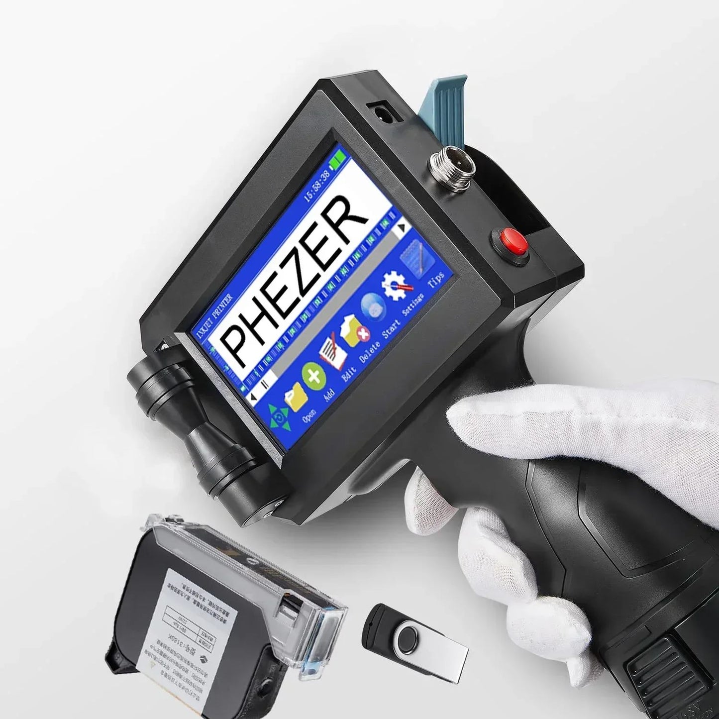 Phezer P15 12.7mm Label Printer QR Bar Batch Code Date Number Logo Expiry Date Handheld Inkjet Printer 28 Languages Portable