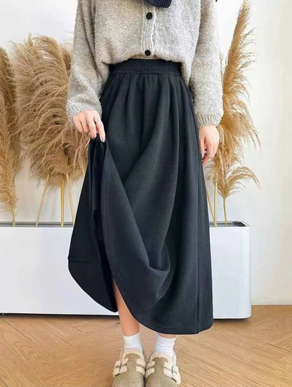 Smvp High Quality Knitted Long Skirt Women Autumn Winter Thick Warm A-Line Skirt Female Solid Casual Wild High Waist Skirts