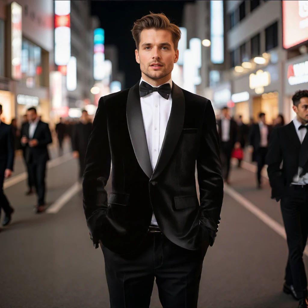 ?Velvet Elegance?Men's Single-Breasted Blazer | Long Sleeve Formal Jacket for Weddings, Business & Events